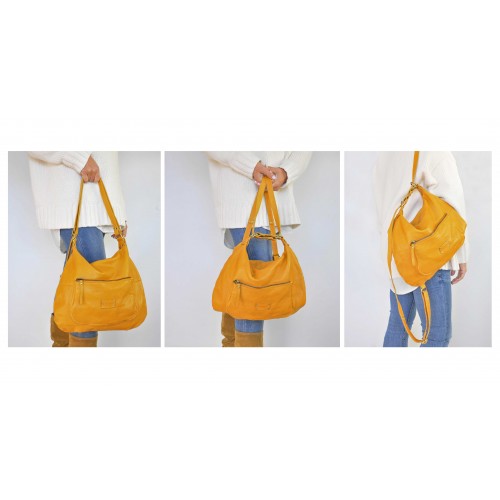 Bolso-mochila de piel con multicremallera CAITLYN 40x35x10 cm