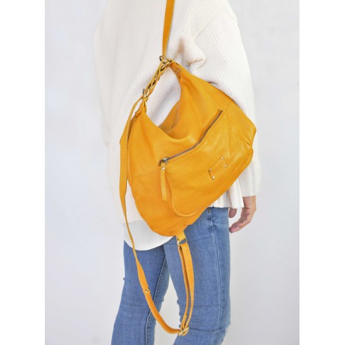 Bolso-mochila de piel con multicremallera CAITLYN 40x35x10 cm