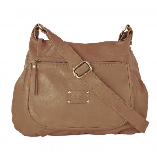 Bolso de piel con correa y multicremallera VIKTOR 39x29x8 cm