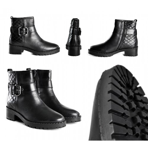 Botines de piel acolchados con hebilla y cremallera