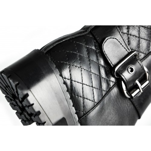 Botines de piel acolchados con hebilla y cremallera