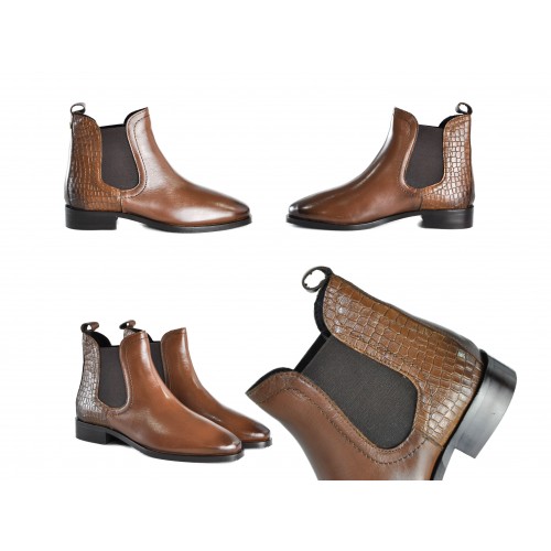 Botines de piel con elastico y grabado coco TAN