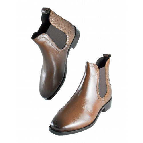 Botines de piel con elastico y grabado coco TAN