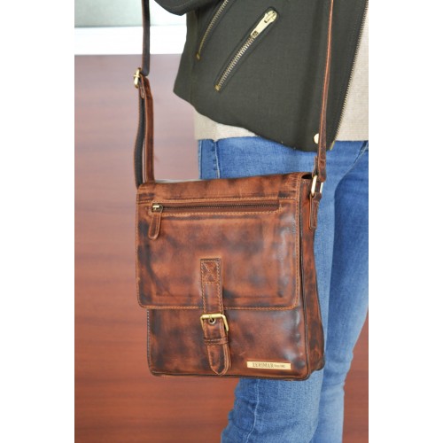 Bandolera de piel estilo vintage con cremalleras CHAPA Zerimar - 4