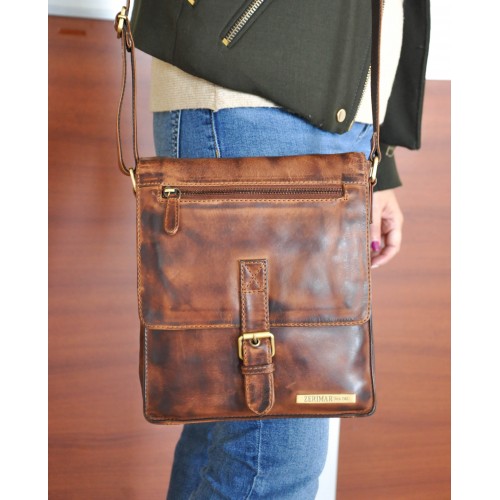 Bandolera de piel estilo vintage con cremalleras CHAPA Zerimar - 4