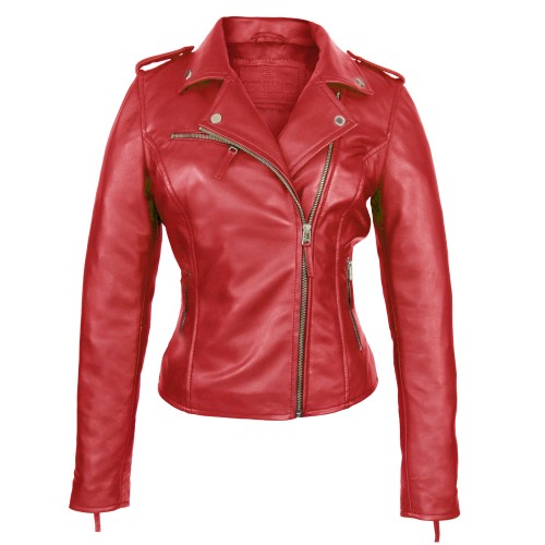 Chaqueta ceñida de piel estilo biker con cremallera