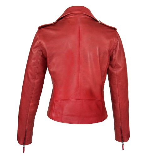 Chaqueta ceñida de piel estilo biker con cremallera