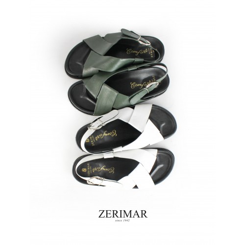 Sandalias planas de piel con hebilla modelo CRUZ