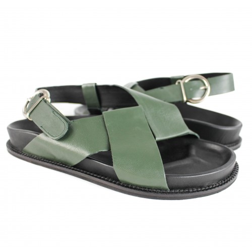 Sandalias planas de piel con hebilla modelo CRUZ