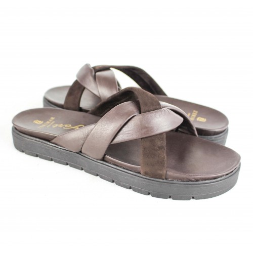 Sandalias planas de piel combi modelo TRIADA