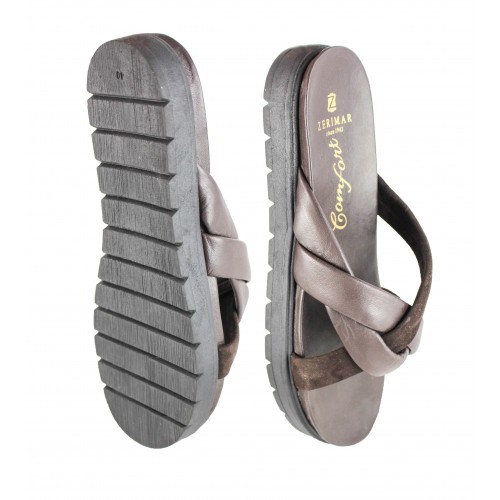 Sandalias planas de piel combi modelo TRIADA