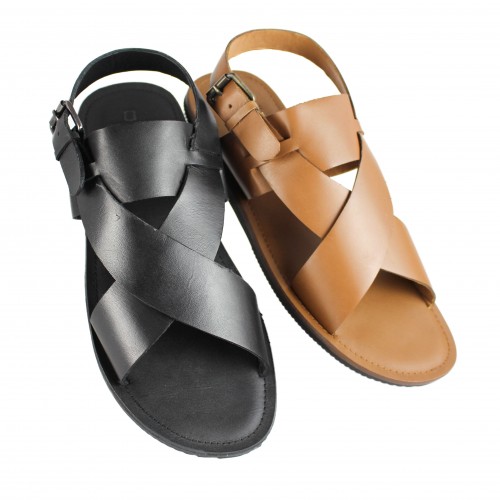 Sandalia de piel cruzada con hebilla modelo MATEO