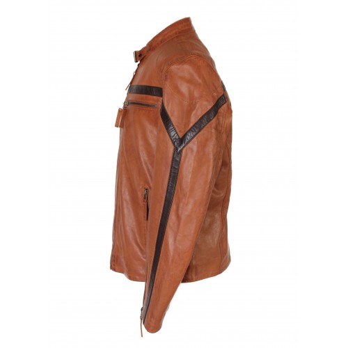 Chaqueta de cuero con detalle lineal modelo RYANO