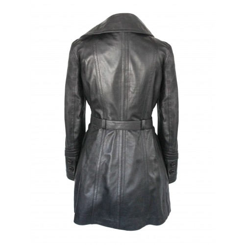 Gabardina de piel con cremallera y cinturón modelo BLACKY