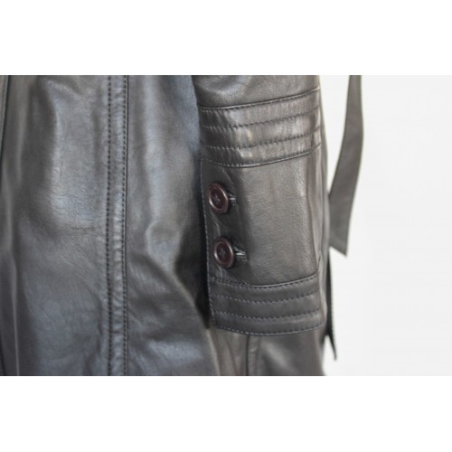 Gabardina de piel con cremallera y cinturón modelo BLACKY