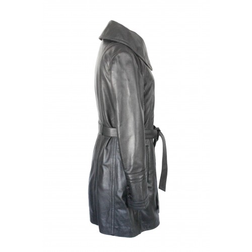 Gabardina de piel con cremallera y cinturón modelo BLACKY