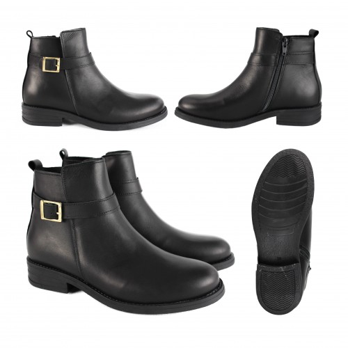 Botines de piel con hebilla y cremallera modelo TENGA