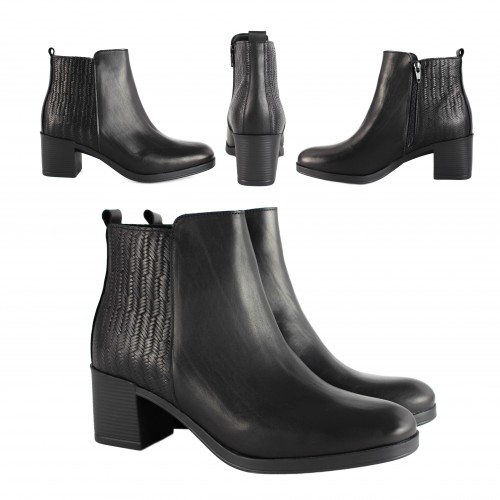 Botines de piel con tacon y detalle trenzado