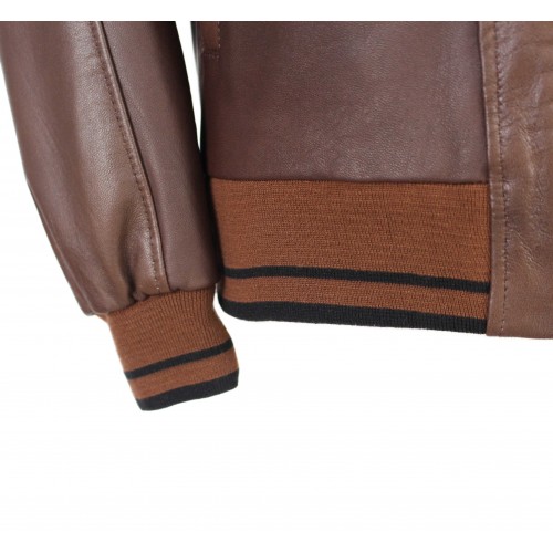 Chaqueta de piel con detalle textil líneas modelo COTA