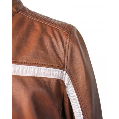 Chaqueta de piel con detalle blanco CORDOBA