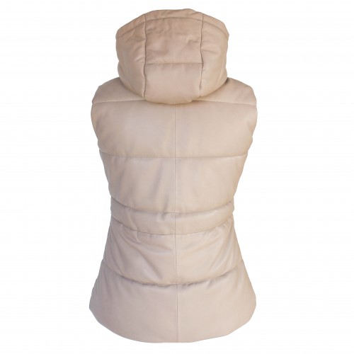 Chaleco de piel acolchado con capucha y lazo