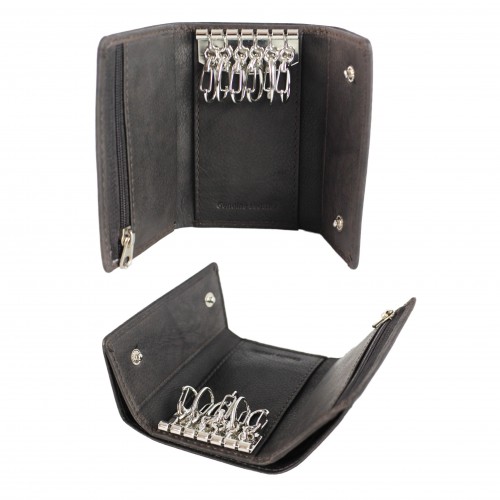 Porta llaves de piel con bolsillo de cremallera 10x7 cm