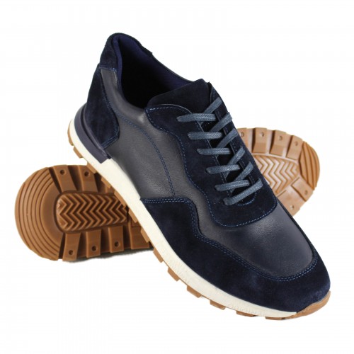 Sneakers de piel combi con detalle relieve