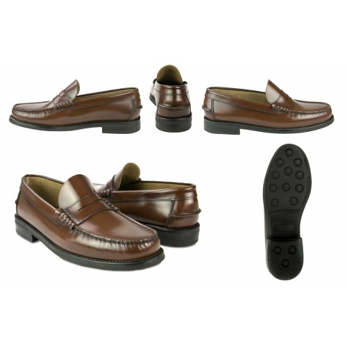 Mocasines burdeos de piel natural con antifaz talla PLUS