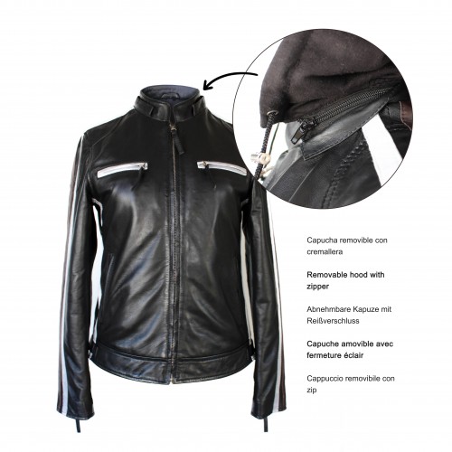 Chaqueta de piel con capucha removible BALLWO1
