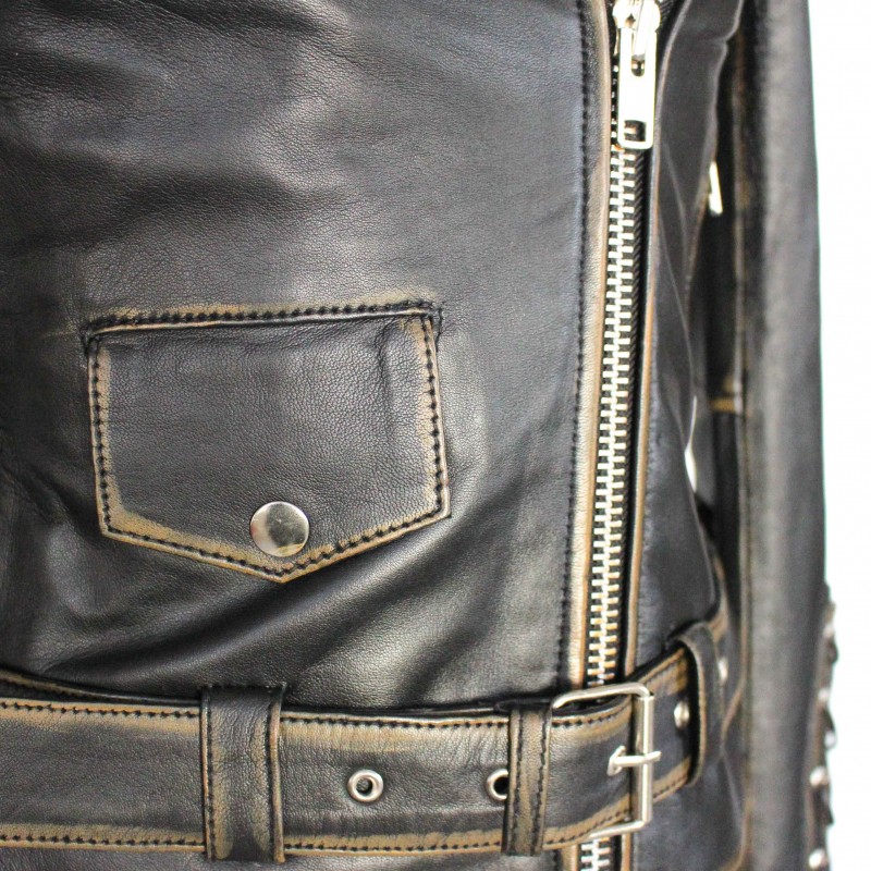 Chaqueta De Cuero Para Hombre Biker Stripes Negro | Infinity