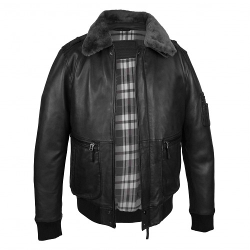 Cazadora de piel aviador con cuello desmontable