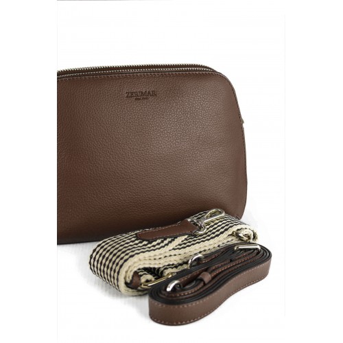 Bolso de piel con doble cremallera 24x9x17 cm