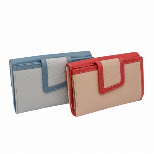 Cartera de piel de mujer grabado reptil 17x10,5 cm