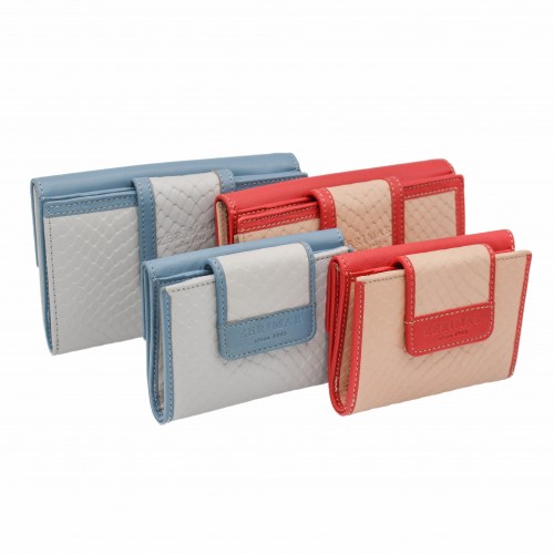 Cartera de piel de mujer grabado reptil 17x10,5 cm