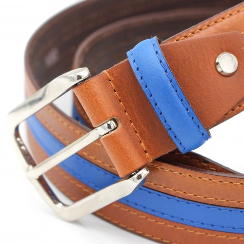 Cinturón de piel con linea azul 39 mm
