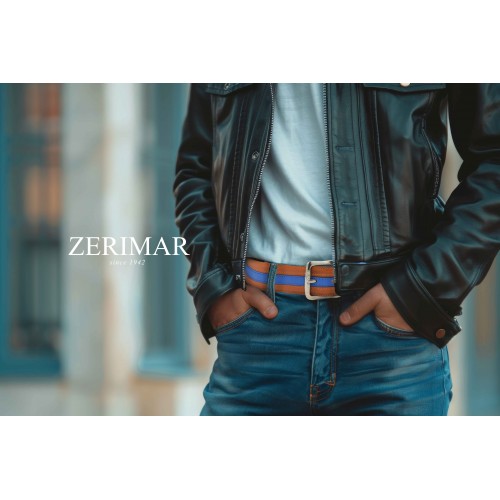 Cinturón de piel con linea azul 39 mm