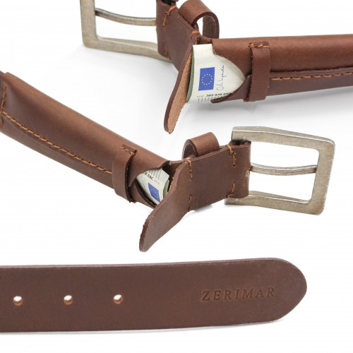 Cinturón de piel con bolsillo interno modelo PAMAJA