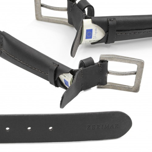 Cinturón de piel con bolsillo interno modelo PAMAJA