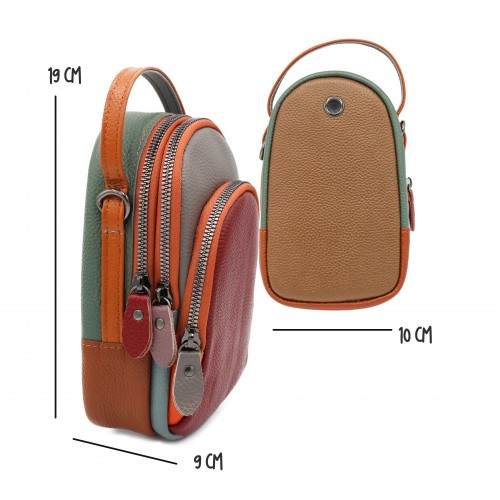 Bolso bandolera de piel multibolsillos 19x10x9 cm