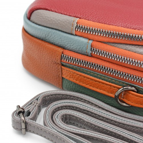 Bolso bandolera de piel multibolsillos 19x10x9 cm