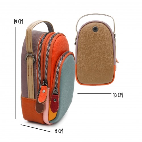 Bolso bandolera de piel multibolsillos 19x10x9 cm