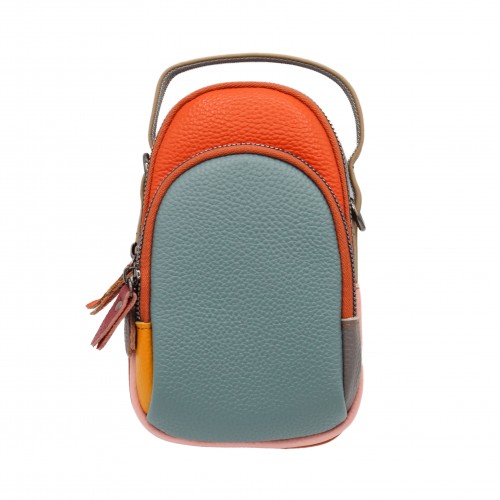 Bolso bandolera de piel multibolsillos 19x10x9 cm