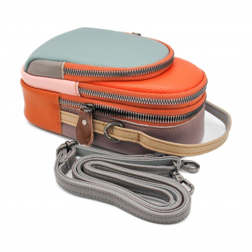 Bolso bandolera de piel multibolsillos 19x10x9 cm