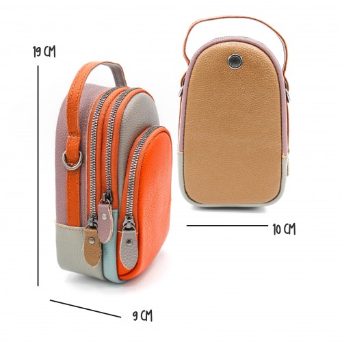 Bolso bandolera de piel multibolsillos 19x10x9 cm