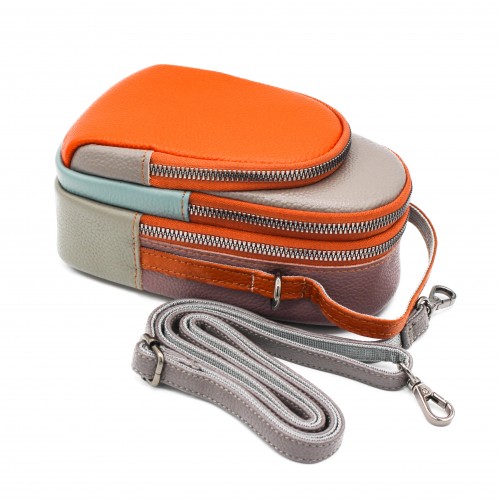 Bolso bandolera de piel multibolsillos 19x10x9 cm