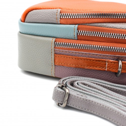 Bolso bandolera de piel multibolsillos 19x10x9 cm