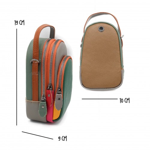 Bolso bandolera de piel multibolsillos 19x10x9 cm