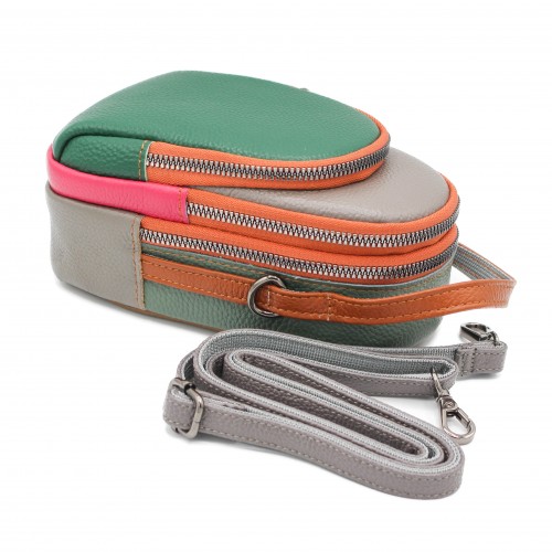 Bolso bandolera de piel multibolsillos 19x10x9 cm