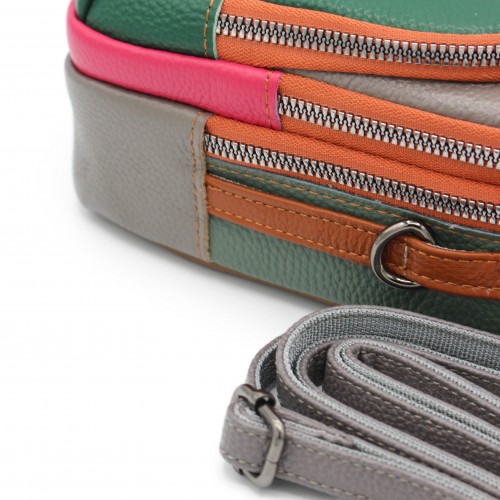 Bolso bandolera de piel multibolsillos 19x10x9 cm