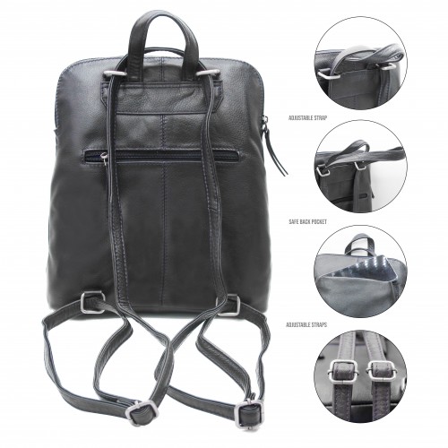 Mochila de piel cremallera 30x8x25 cm